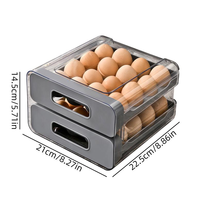 32 Compartment Egg Storage Box Double Drawer Plastic Transparent Egg Rack Refrigerator Crisper Kitchen Organization Egg Carton