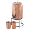 Медный диспенсер для воды на 5 литров с подставкой и 2 стаканами с кованой текстурой, нержавеющий и прочный | с дополнительной пользой для здоровья меди