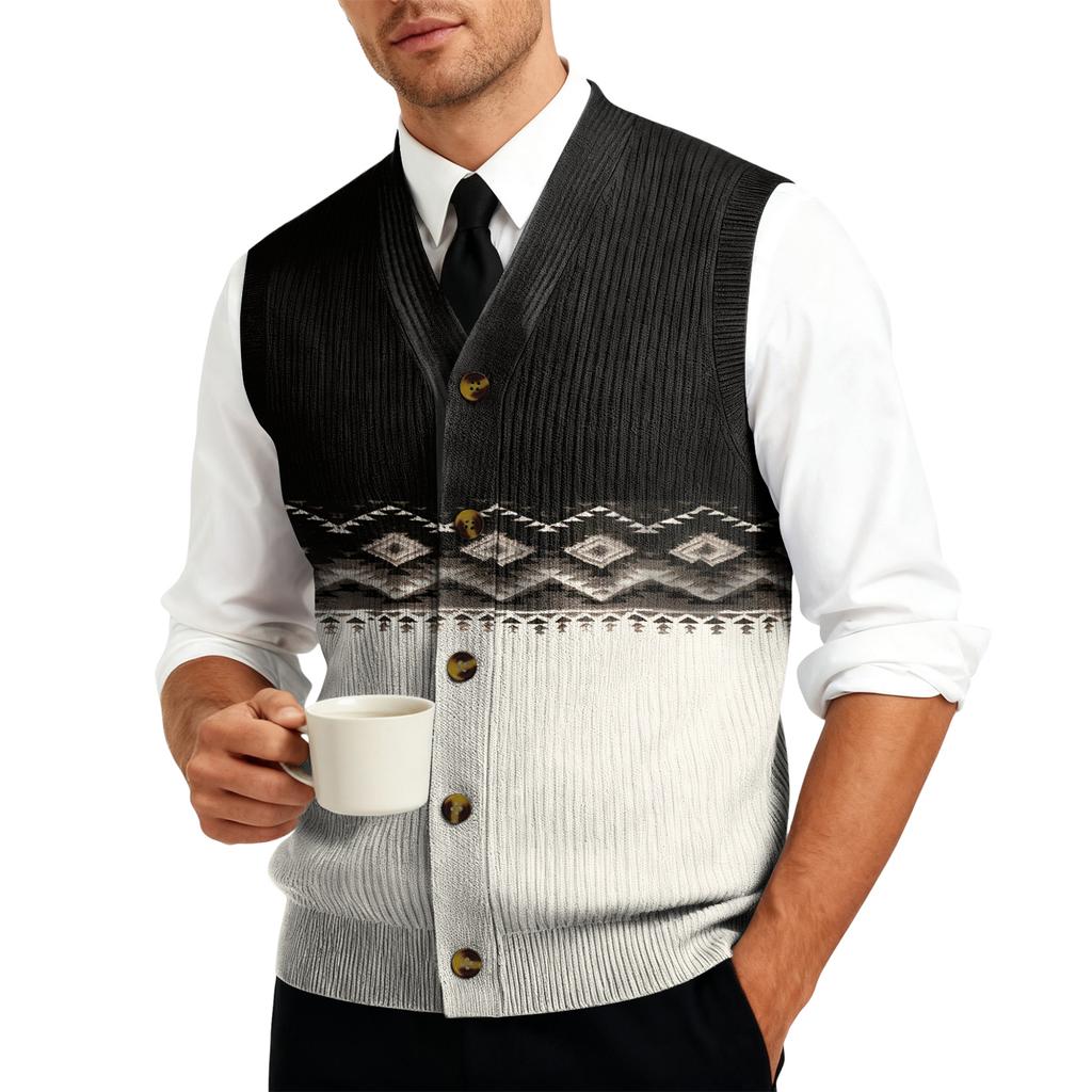 Men's V-Neck Sleeveless Knit Cardigan Vest
