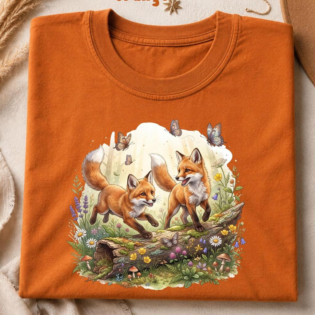 cute fox t-shirt, botanical woodland tee, unisex graphic top, animal lovers shirt, nature scene print, casual streetwear
