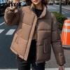 Women's Vintage Casual Solid Color Print Autumn Winter Long Sleeve Stand Up Jackets & Coats