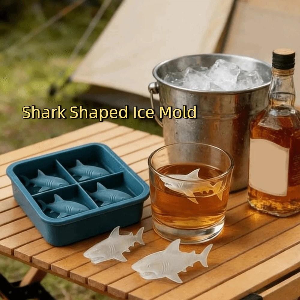 2PCS Silicone Shark Shaped Ice Mold 4-Cavity Shark Ice Cube Maker Cute Shark Whiskey Ice Mold  Party