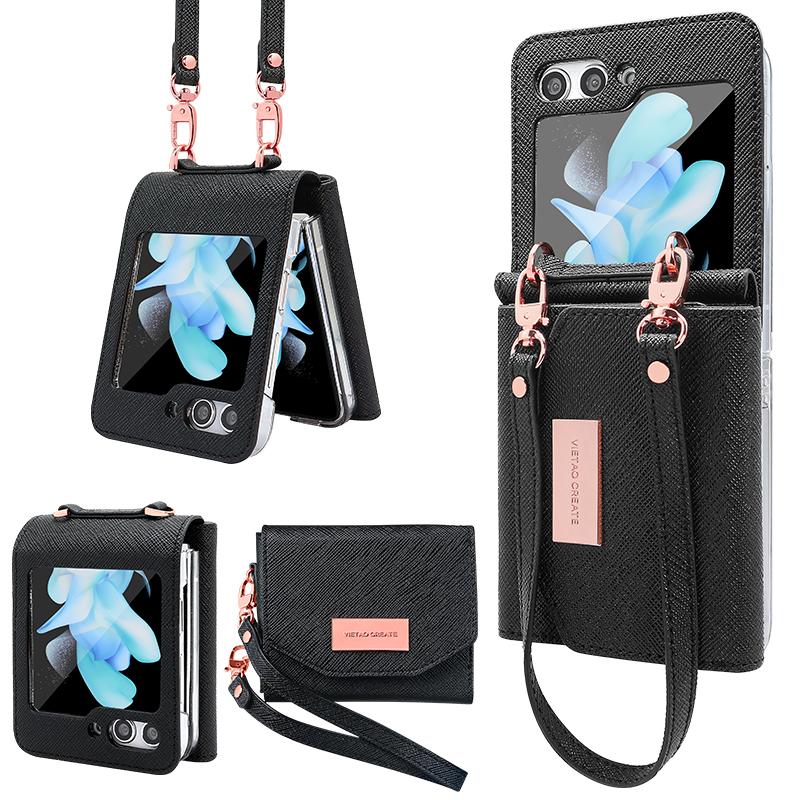 Кожаный чехол-кошелек с несколькими картами для Samsung Galaxy Z Flip 5 4 3 Flip4 Flip3 5G, сумка-кошелек, ремешок на руку, задняя крышка с ощущением кожи