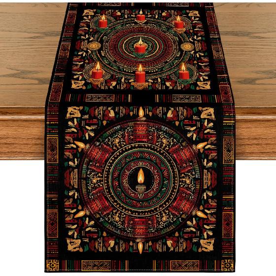 Artoid Mode Kinara Candles Kwanzaa Table Runner, n History Kitchen Dining Table Decoration for Home Party Decor 13x72 Inch