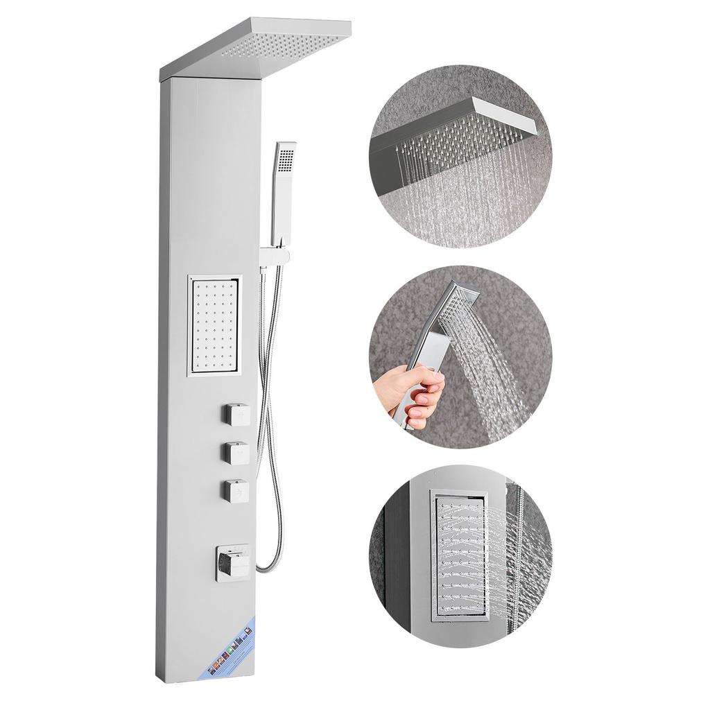 VEVOR Shower Panel Tower System with Rainfall Shower Head, 53 in Brushed Stainless Steel Shower Column, 3-Function Faucet