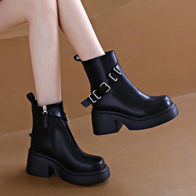 Мода Модные ботильоны на толстом каблуке женские осенне-зимние короткие плюшевые ботинки на платформе женские с пряжкой на ремне готические из искусственной кожи Botas Mujer
