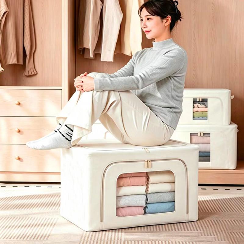 Foldable Fabric Storage Box With Transparent Window Clothes Blankets Bedroom Closet Organization
