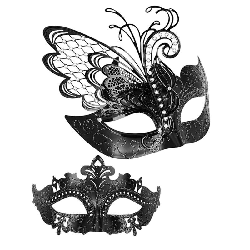 2Pcs Masquerade Mask for Men Women, Glitter Butterfly Eyemask Masquerade Half Face Cover Masquerade Costume Decoration