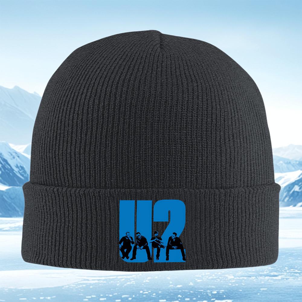 Band members sitting blue backdrop Men Women Unisex Knitted Hat Beanie Pullover Cap Winter Thermal Warm Christmas Outdoor Cyclin