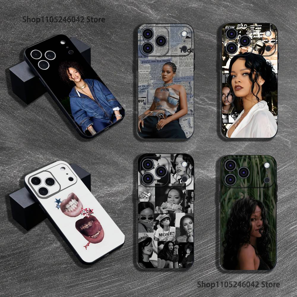 Чехол для телефона певицы R-Rihanna для iPhone 17,16,15,14,13,12,11,Pro,Max,Plus Черный Мягкий Чехол