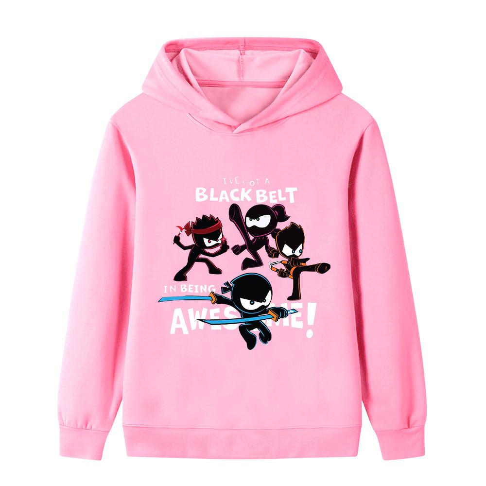 Kids Pullover Hoodie Cartoon Ninja Character Print, Soft LongSleeve Hooded Sweatshirt for Boys Girls, Casual Graphic Top for Autumn Daily Outdoor Wear