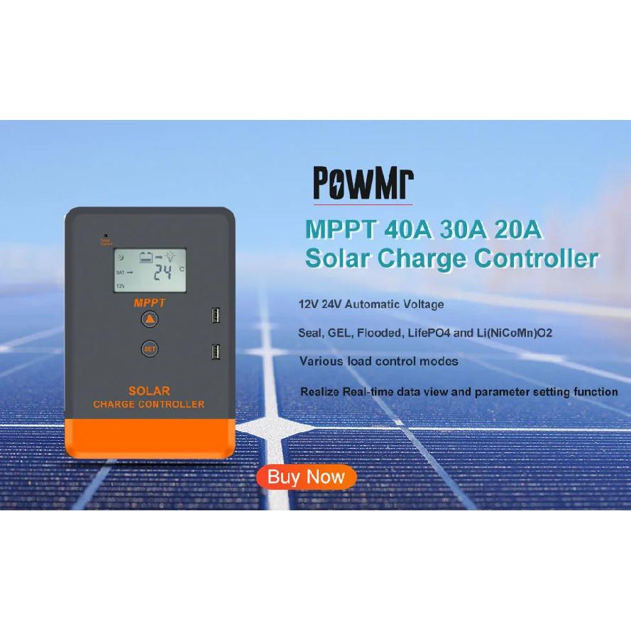 PowMr MPPT 40A 30A 20A Контроллер заряда солнечных батарей 12В 24В Регулятор заряда для свинцово-кислотных, LiFePO4, литиевых аккумуляторов
