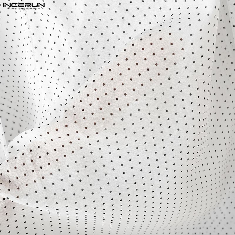 INCERUN Мужские блузки с длинным рукавом, полупрозрачные, в горошек, оверсайз, повседневные