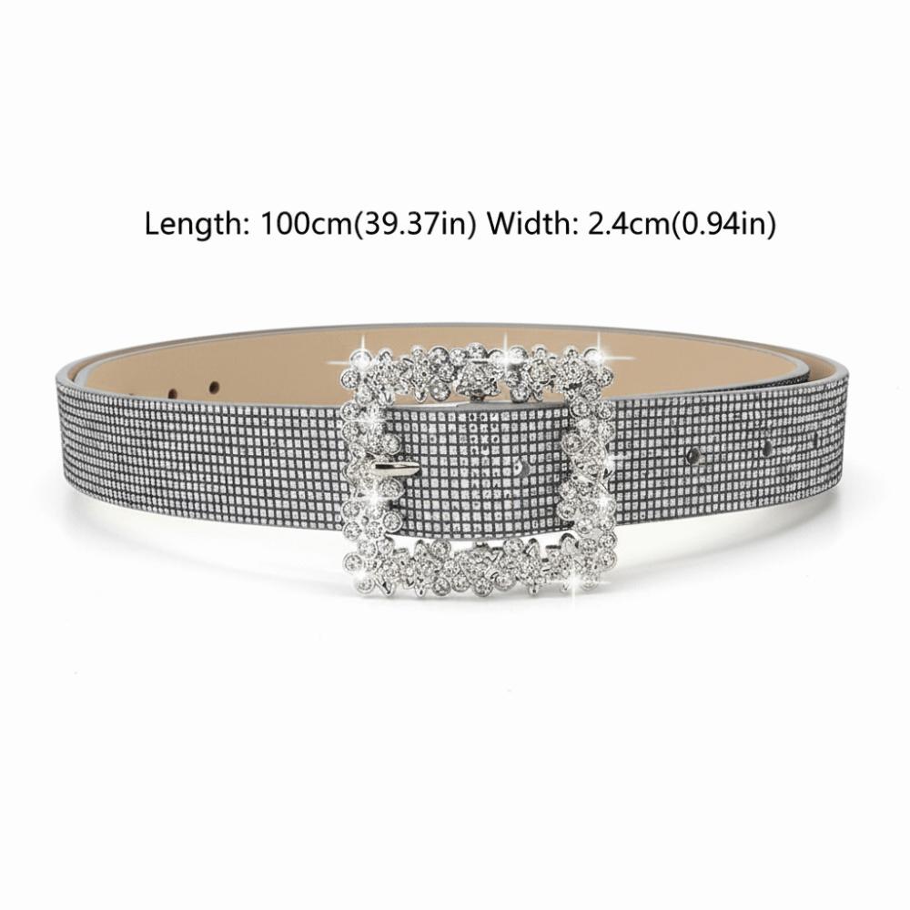 Vintage Bling Bling Sparkling Rhinestone Belt Glitter Luxury Brand Design PU Leather Belt Versatile Trendy Waistband Women