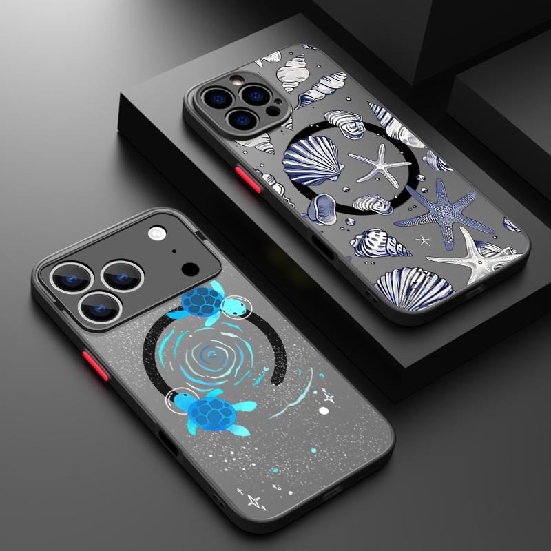Чехол с рисунком Морская Черепаха, Ракушка, Кит для iPhone 17 Pro Max Магнитный для Magsafe Гибридный ТПУ+ПК Матовая Крышка для iPhone 16 Pro Max 15 14 13 12 11 16E Air