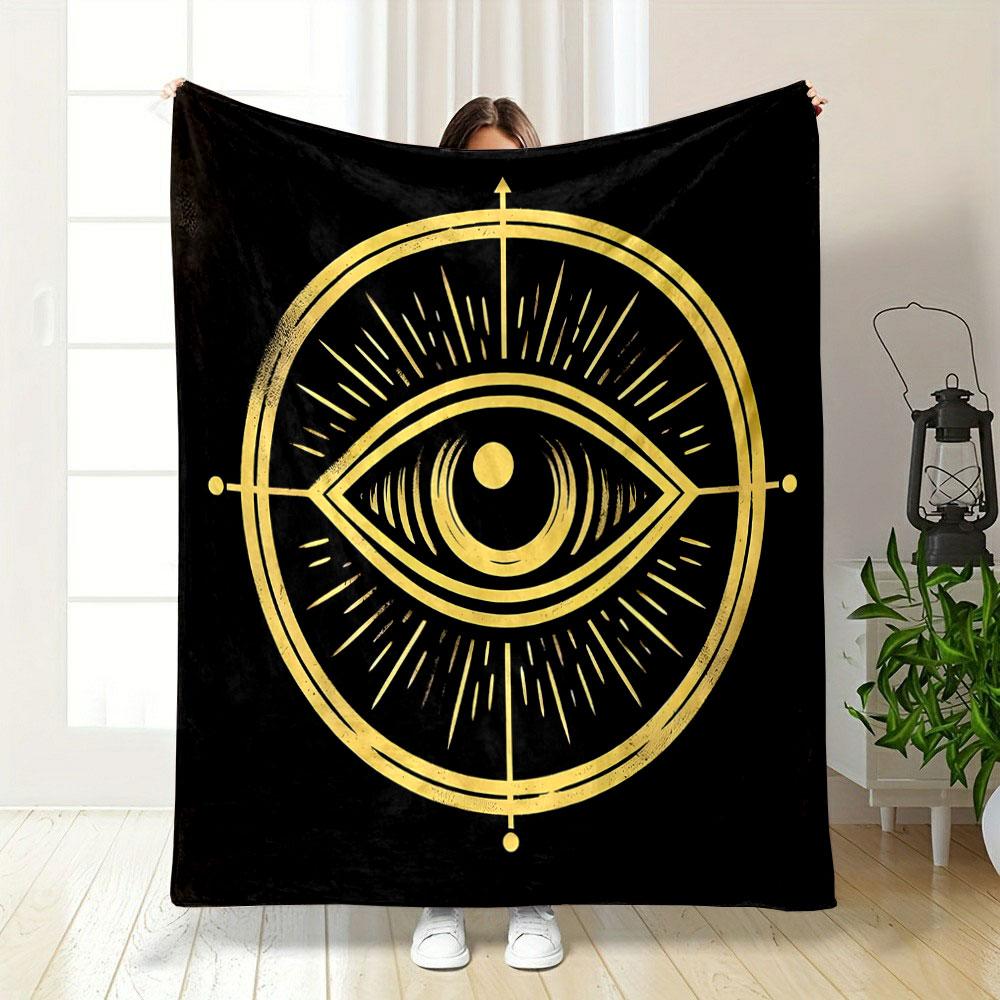Illuminated Eye Symbol in Gold Patterned blanket, flannel, suitable for all seasons, home decor, warm and cozy