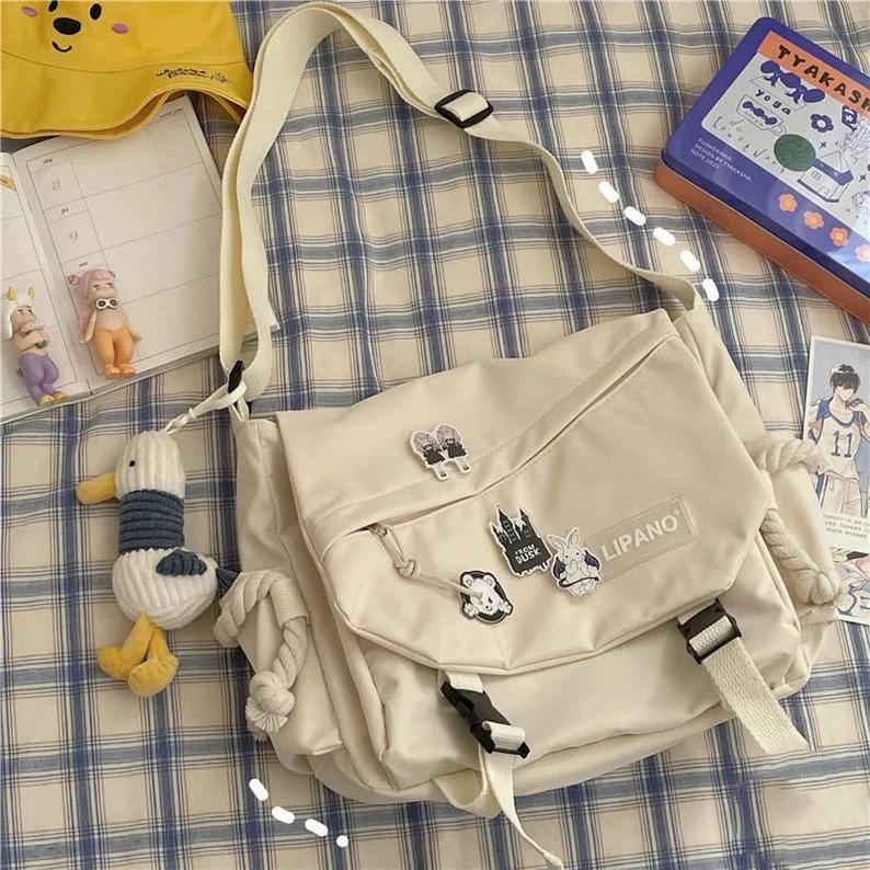 Симпатичная сумка, школьный рюкзак Kawaii, сумка-мессенджер, сумка через плечо в стиле аниме, большая сумка через плечо с подвеской