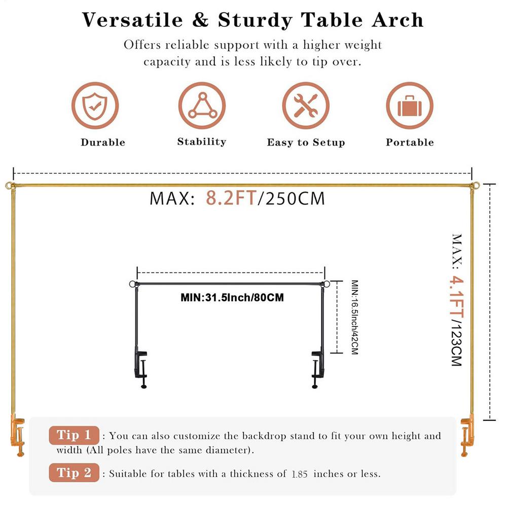 Table Arch Stand with Clamps Adjustable Balloon Stand with Clamps Dining Background Rack for Daily Swing Event Catering Wedding