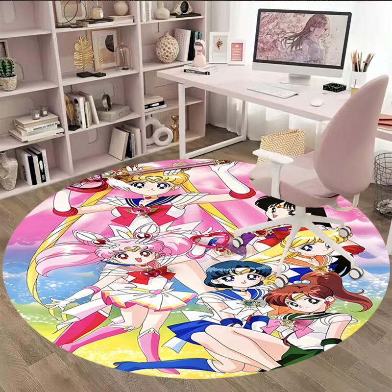 1pc Sailor Moon  Carpet, Round Rug, Comfortable, Suitable for Entryways, Living Rooms, Office, And Bedrooms, Christmas Decoration