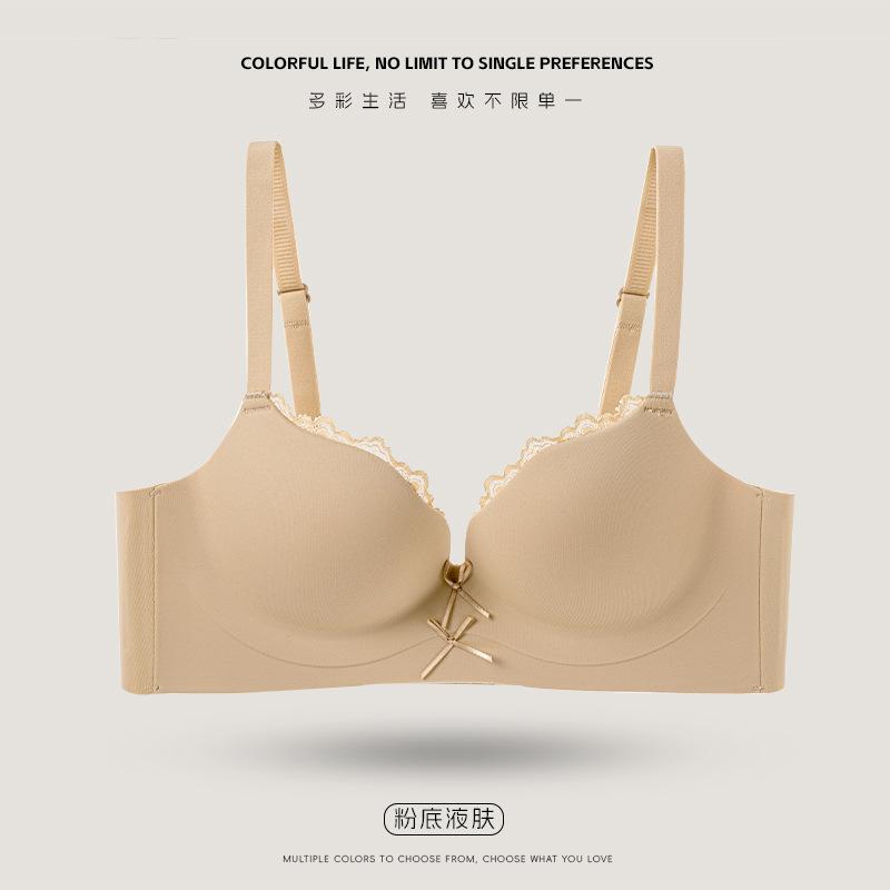 New sweet bow gathering seamless underwear women's small breasts show large breasts, anti-sagging non-steel ring bra