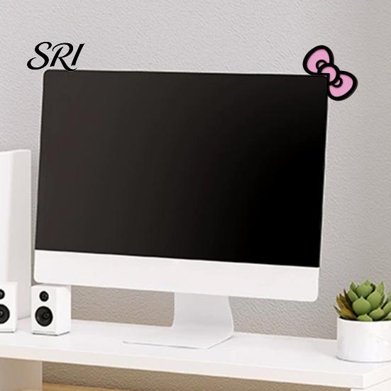 Girly Room Decoration Pink Bow Computer Monitor Decor, 2D Wood Decorations for Sweet Design Women, Mini Cute Accessories Home Office Decor Adhesive