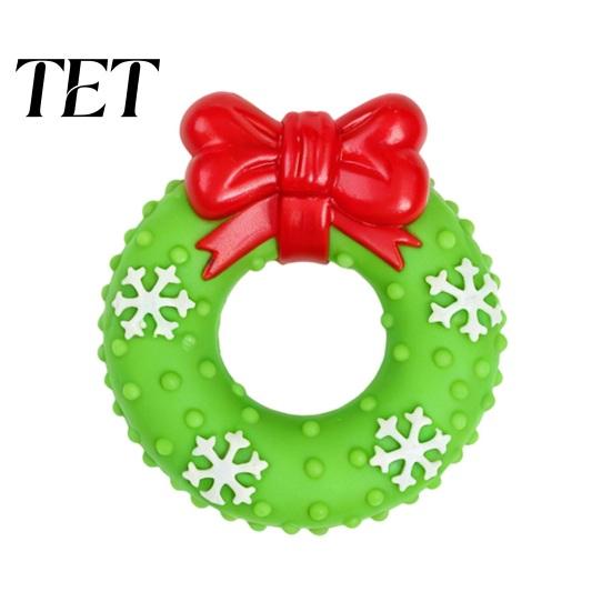 Elastic Rubber Dog Chews Christmas Squeaky Chew Toys, Teeth Cleaning Interactive Pet Holiday Themed Fetch Toys for Pets Balls with Candy Cane