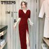 Women's Evening Dresses Sexy V-neck Wedding Reception Dresses Hip Waist Drawstring Dresses Straps Hollow Party Dresses