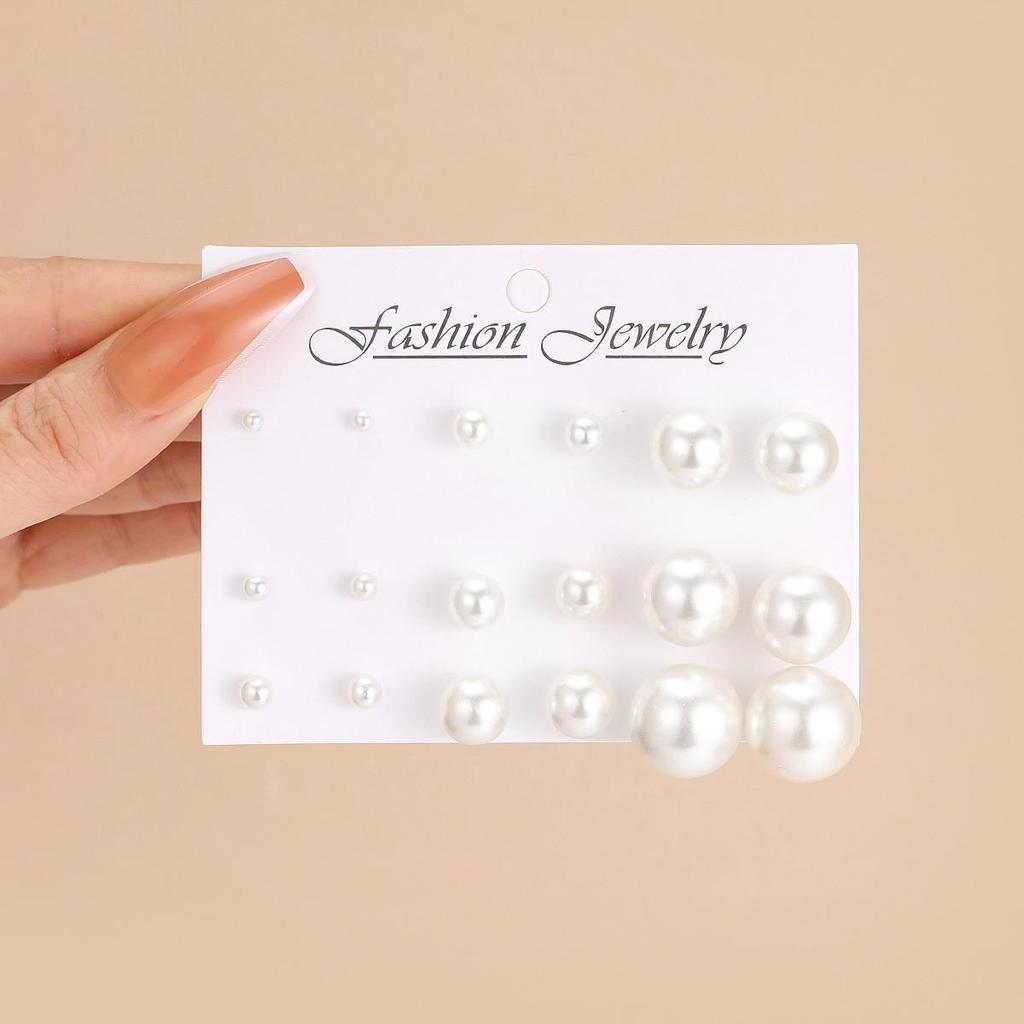 12-Piece Retro Pearl Stud Earring Set: European & American Minimalist Three-Color Collection