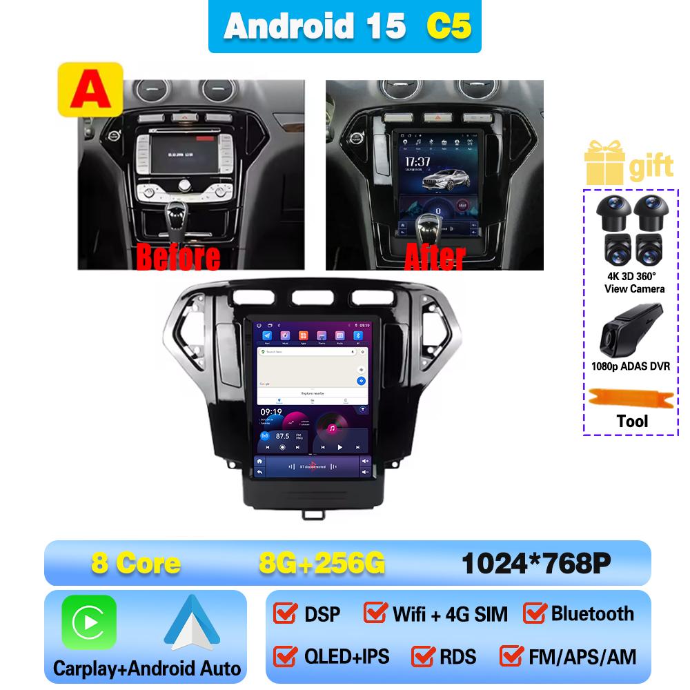 Autoradio 9,7 pouces pour Ford Mondeo MK4 2006 - 2010 Lecteur multimédia GPS Navi Stéréo Navigation Android 15 Carplay 2din Écran 5G
