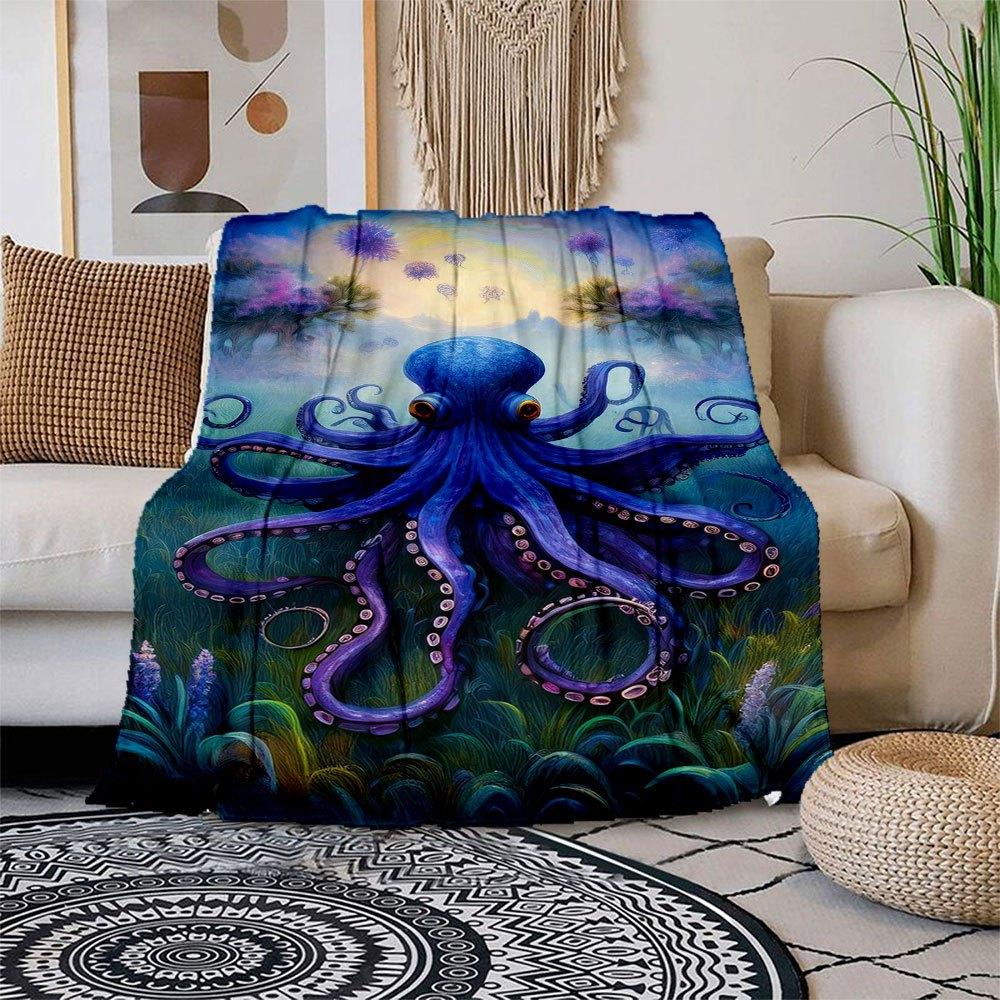 "Oceanic Majesty: The Enchanting Octopus Wall Art"Blanket Flannel Throw Blanket for Sofa, Bed, Travel, Camping, Office, Couch, Chair, And Be