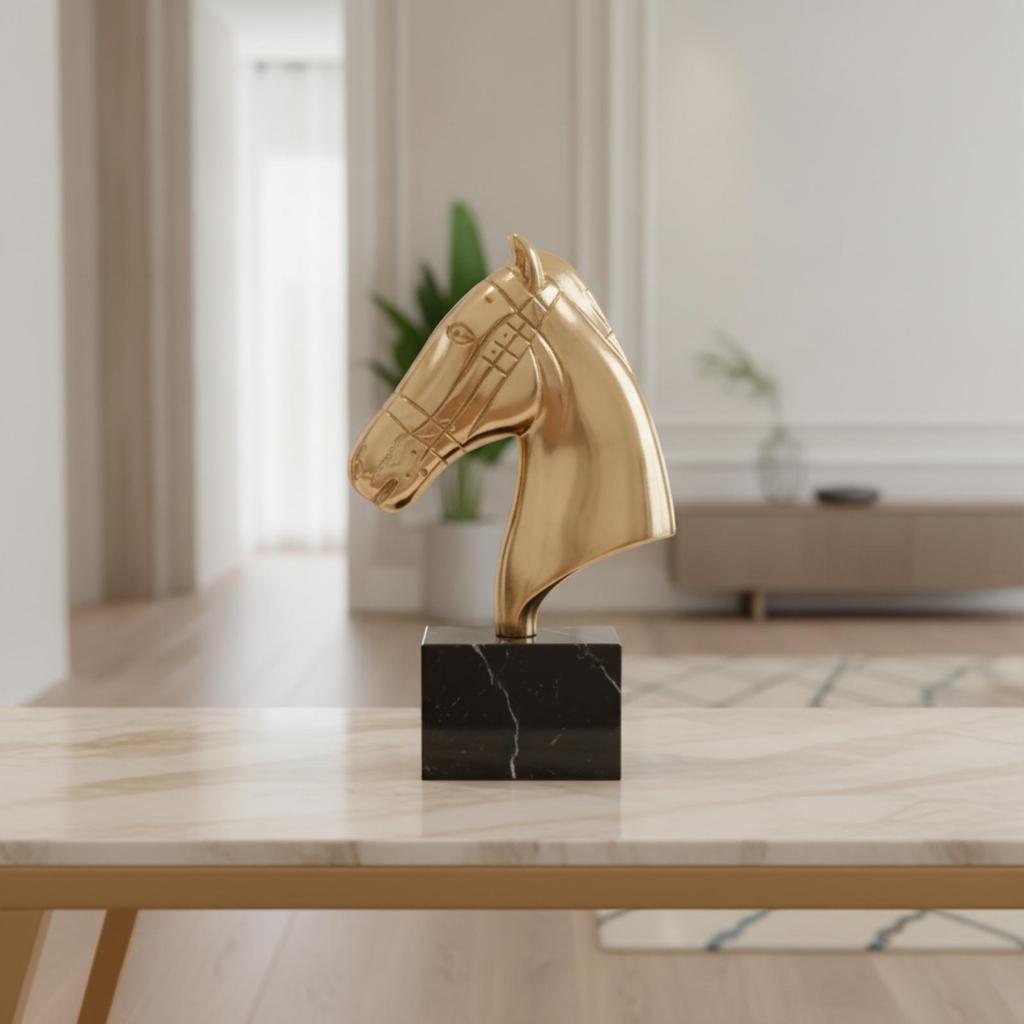 Horse Head Bust Modern Sculpture with Marble Base Traditional for Office
