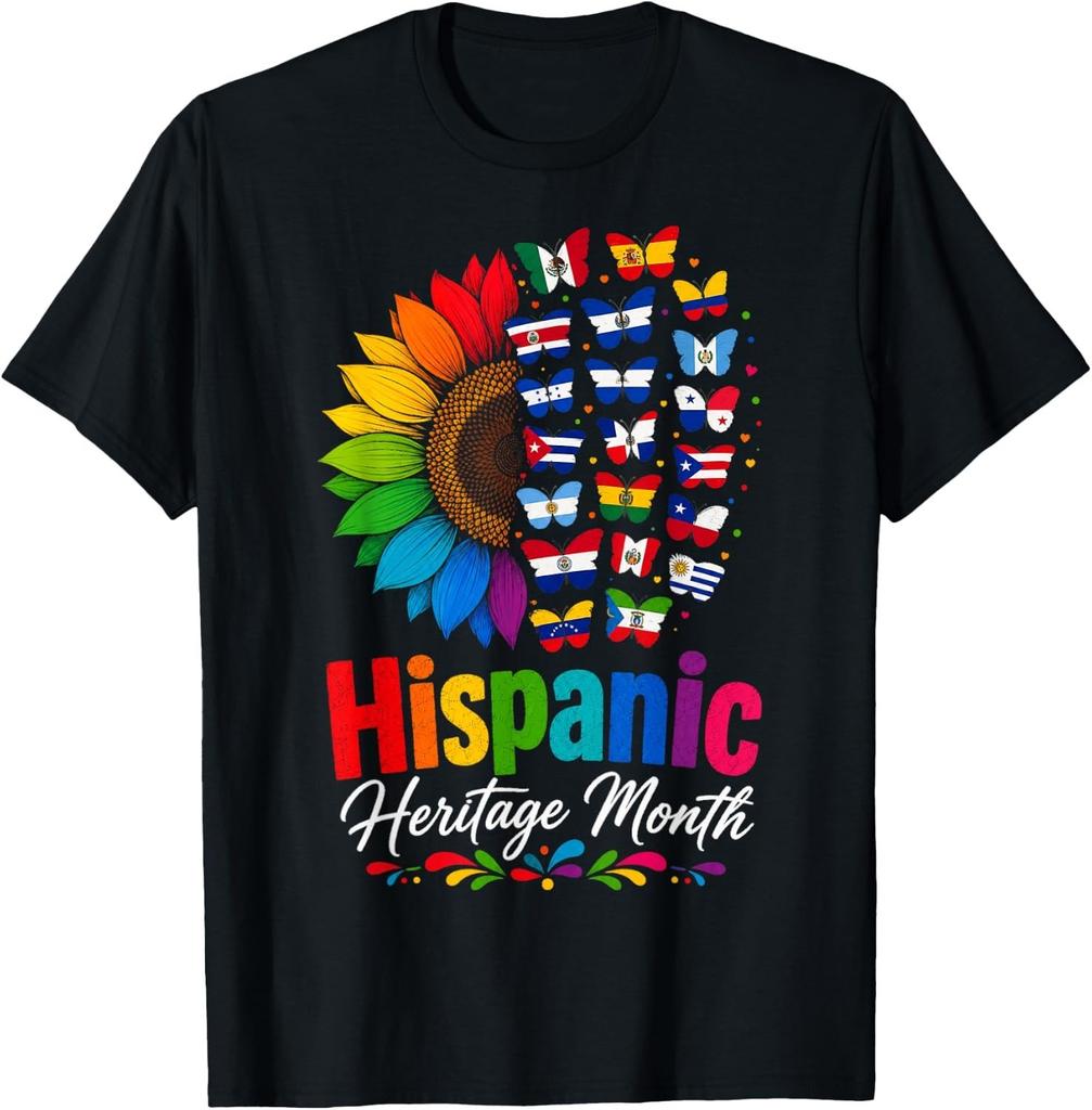 Hispanic Heritage Month Sunflower Hispanic Countries Flags unisex T-Shirt
