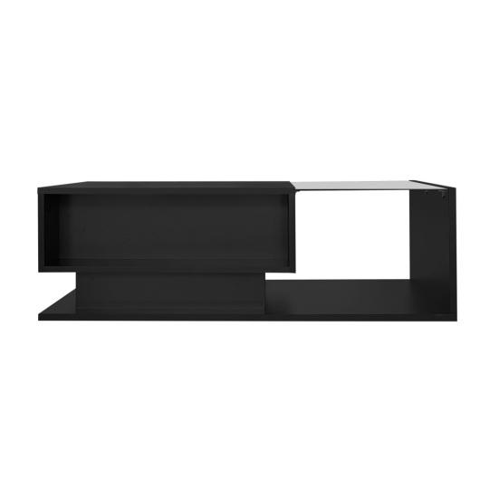 High-Gloss Black Coffee Table 100x50x32cm, with Glass Top And Drawers, Scratch-Resistant, with 1 Drawer, LED Light, Modern