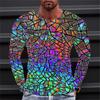 Fashionable Men's Printed T-shirt Optical Illusion Round Neck Long Sleeved Street Harajuku Exaggerated Designer Round Neck Top