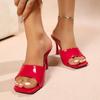 Summer new style one-word solid color women's large size high heel square head fashion sandals