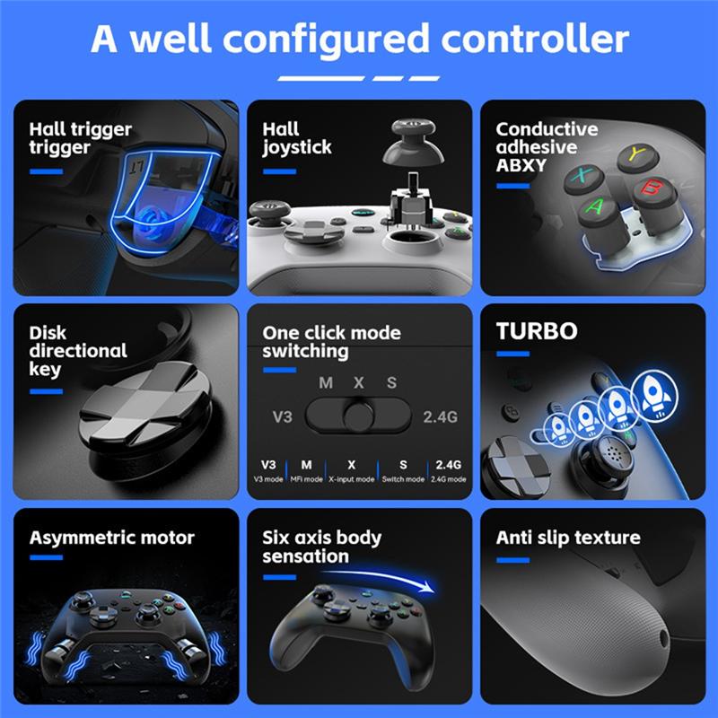 Игровой контроллер Bluetooth для IOS/Android Геймпад для ПК Hall Rocker Шестиосевой Джойстик с двойной вибрацией для Switch