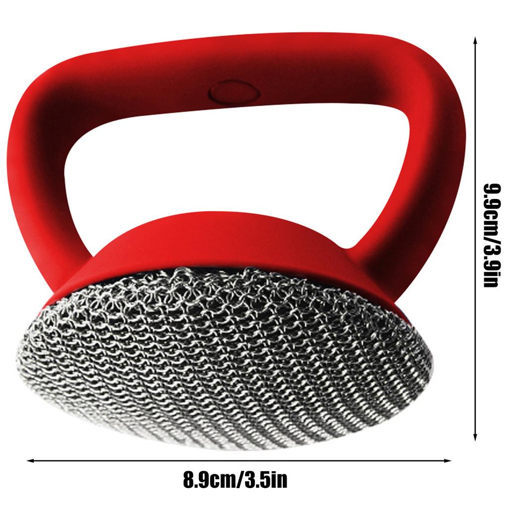 Cast Iron Scrubber 316 Stainless Steel Cast Iron Scrubber with Handle Steel Wool Scrubber Round Chainmail Scrubber Brush