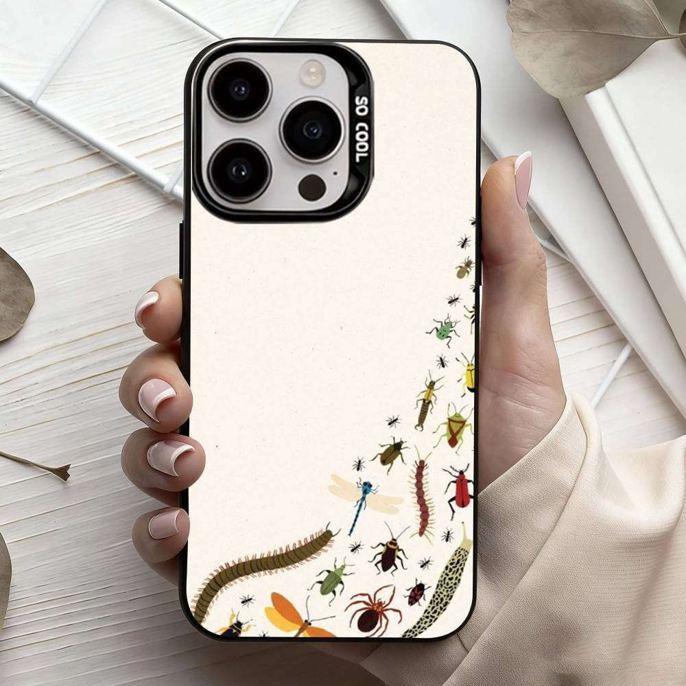 I-Насекомые И B-Жуки Чехол Для Телефона Для iPhone17,16,15,14,13,12,11 Plus,Pro Max Черный Конфетный Посеребренный Чехол