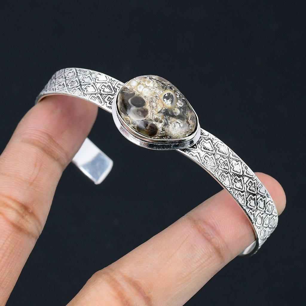 Easter Deal 925 Silver Turritella Agate Gemstone Anniversary Daughter New Bangle