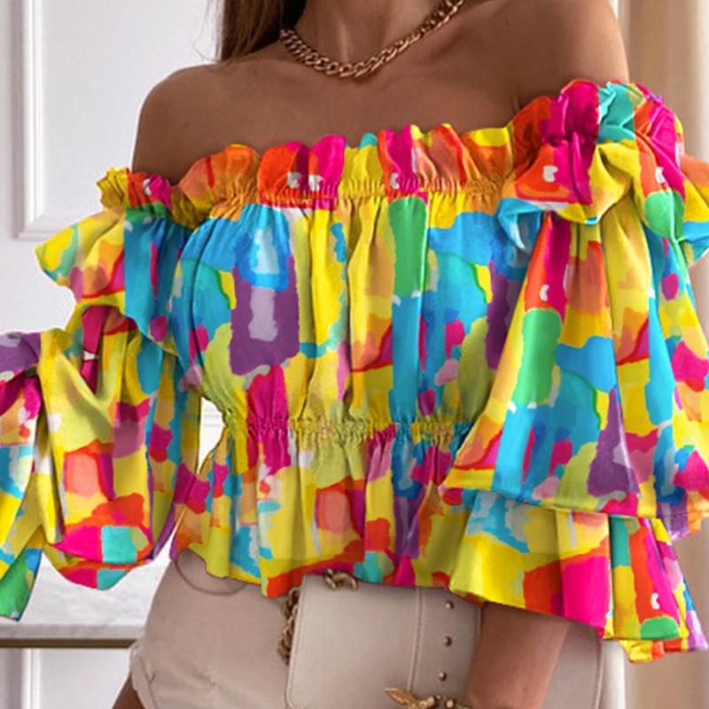 YYFS Женские модные повседневные летние блузки и рубашки на одно плечо