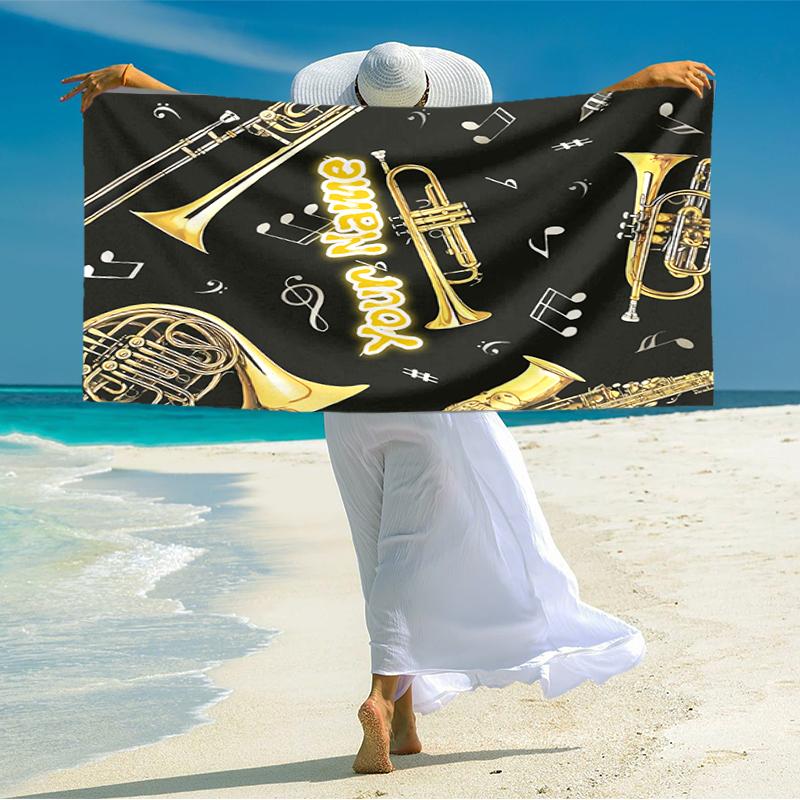 1PC Custom Name Music Instrument Collection Beach Towel Highly Absorbent And Sand-Resistant Towel for Swimming, Pool, Yoga, And Travel Lightweight