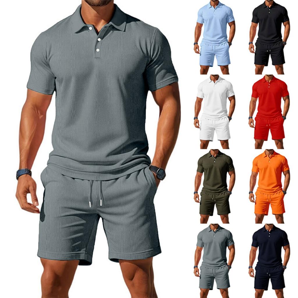 Men's Casual Set  Loose And Breathable Short-sleeved Shirt And Vacation Shorts Solid Color Quick-drying Men's Two-piece Set