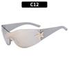 Oversized Rimless Goggle Punk Wrap Around Y2K Sunglasses for Women Men Shades Sports Sun Glasses
