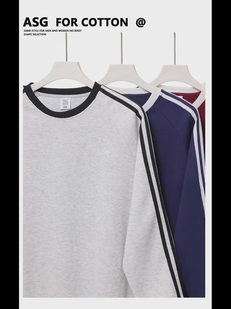 Полосатый свитер в стиле американского ретро-колледжа: Свободный крой, круглый вырез, длинный рукав, толстовка