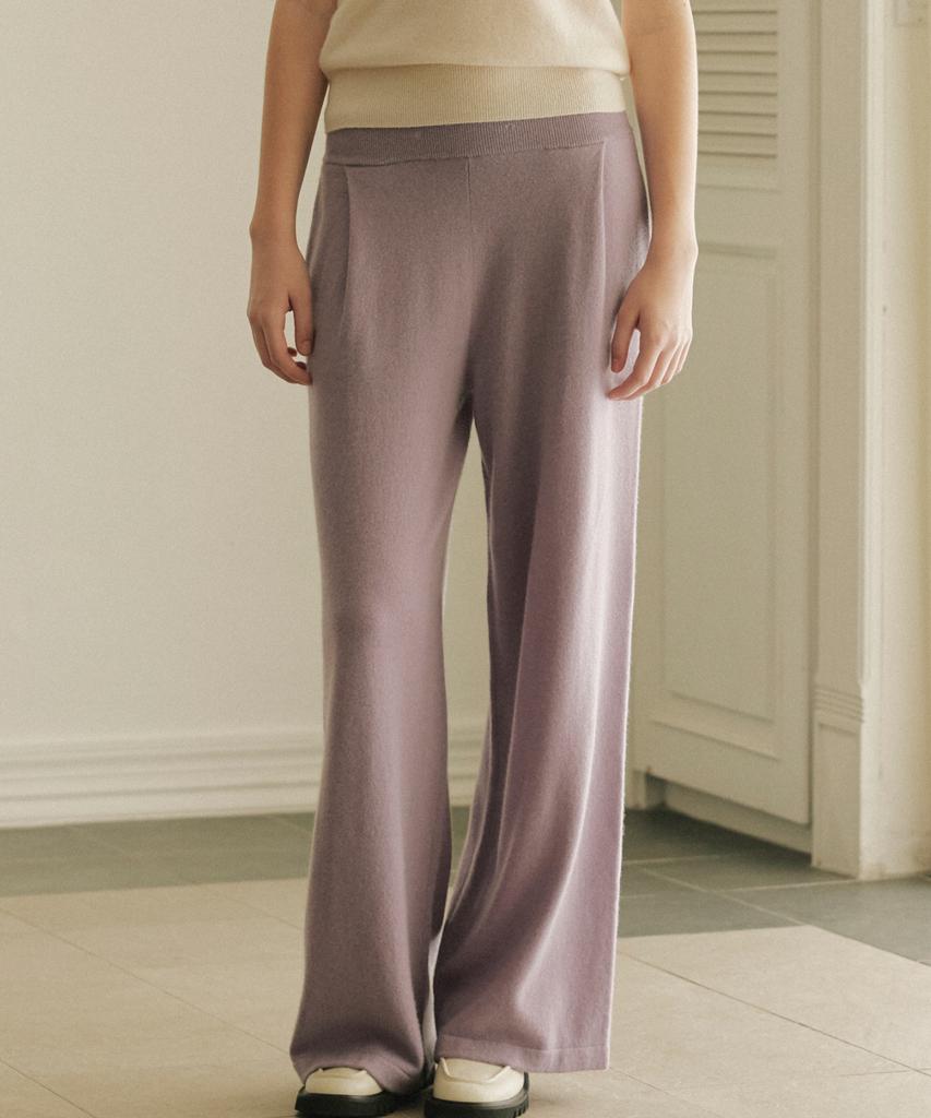 JE NE SAIS QUOI One-Pleat Wide Fit Cashmere Knit Pants_ Lavender