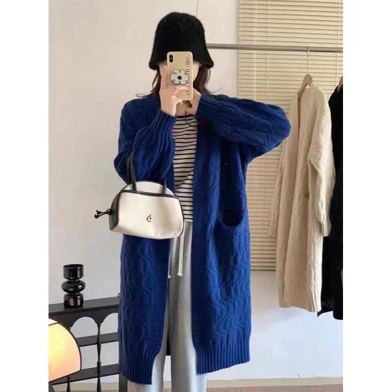 Autumn Winter Japanese Retro Chunky Knit Loose Mid-Length Soft Wool Sweater Coat Cardigan for Women