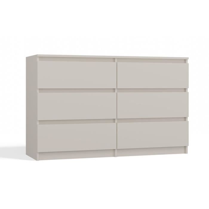MILAN - Commode contemporaine 6 tiroirs chambre-salon-bureau - 30x120x77 cm Beige