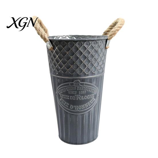 Large Open Mouth Bouquet Vase Vintage Metal Flower Buckets, Rustic Vases with Handles, Floral Containers, Wide Nostalgic Indoor Display Plant