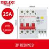 Трехфазный автоматический выключатель утечки на землю Delixi DZ47SLE с 3P защитой, 380В