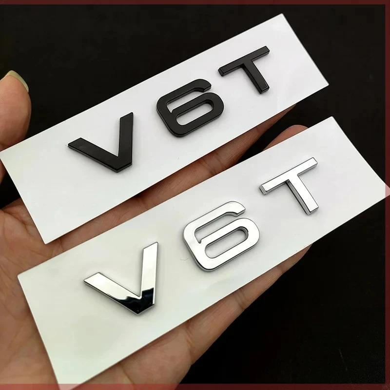 3D Chrome Glossy Black ABS V6T Logo Number Letters Car Fender V6 T Emblem Badge Decal For A6 C7 A4 S5 W5S4 V6T Sticker Accessories